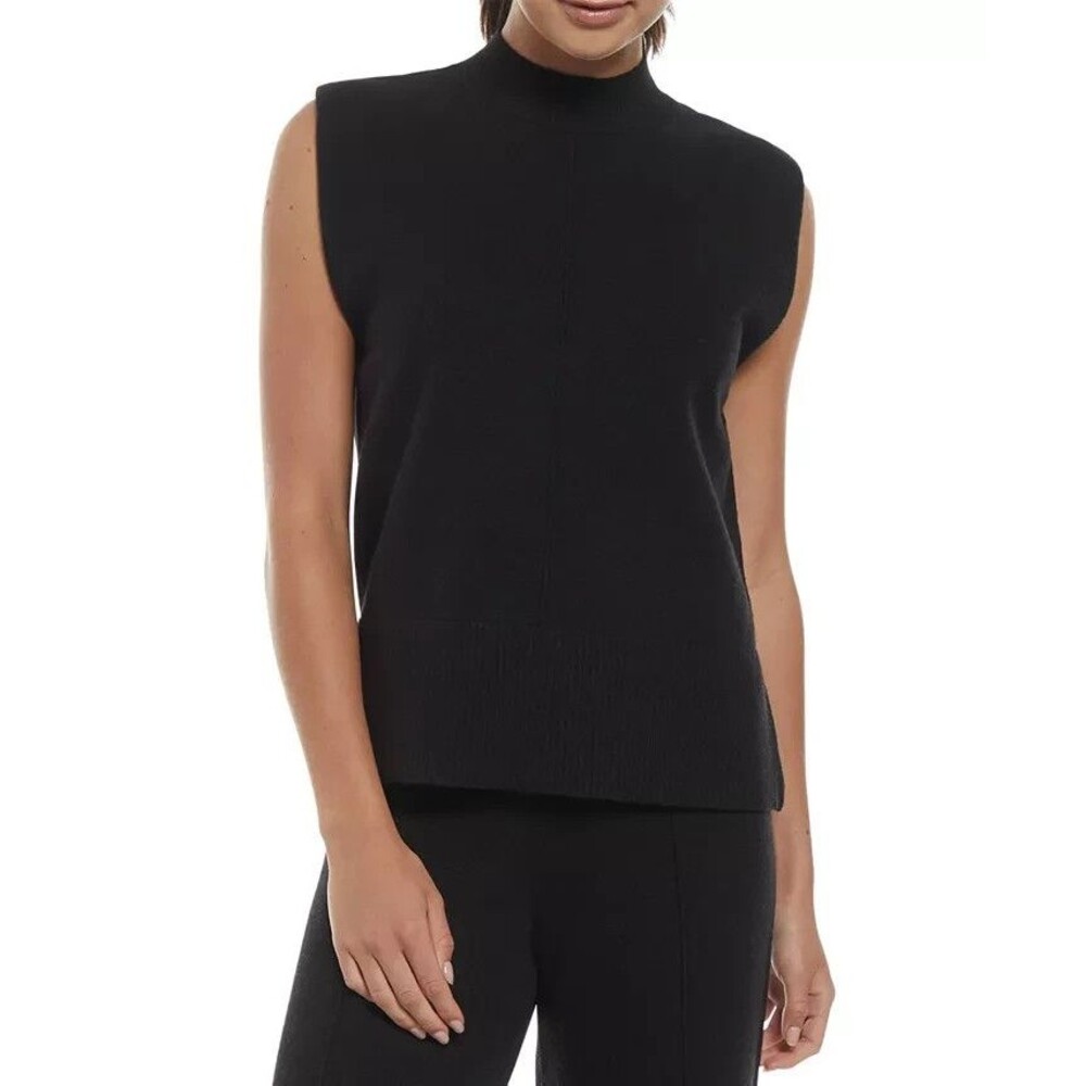 Three Dots Women's Kate Mock Neck Sleeveless Knit Top Sweater Deep Black XSmall